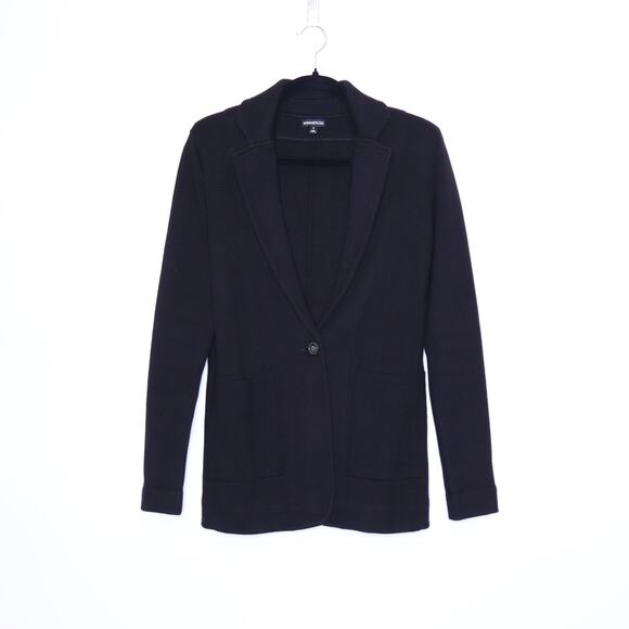 MINNIE ROSE Cotton Blend Boyfriend Blazer Black One Button Unlined Women's S - Picture 1 of 16
